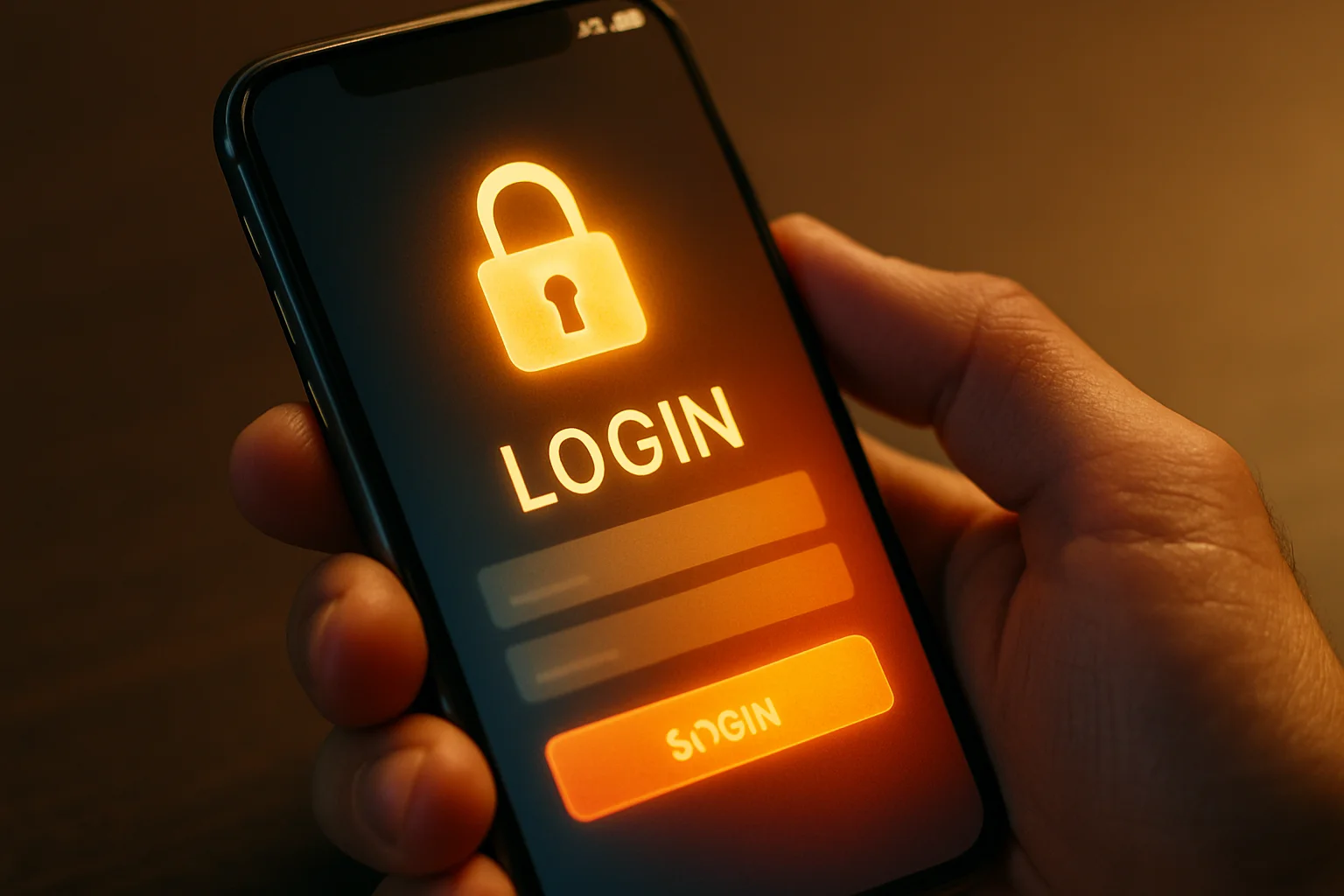 Macro photo of smartphone showing secure login screen with padlock icon